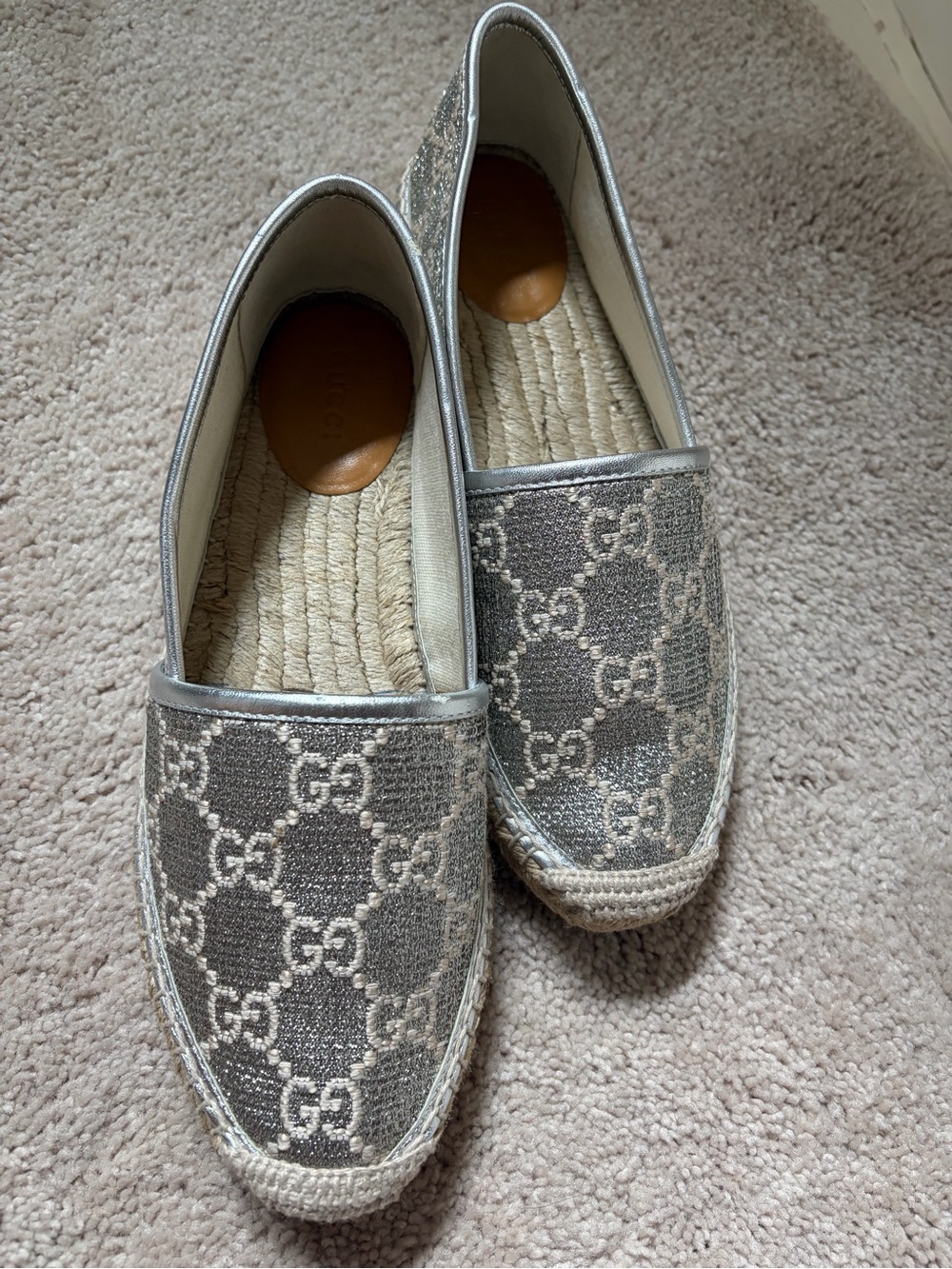 Gucci Silver Metallic Monogram Espadrille Flats - Picture 8 of 10
